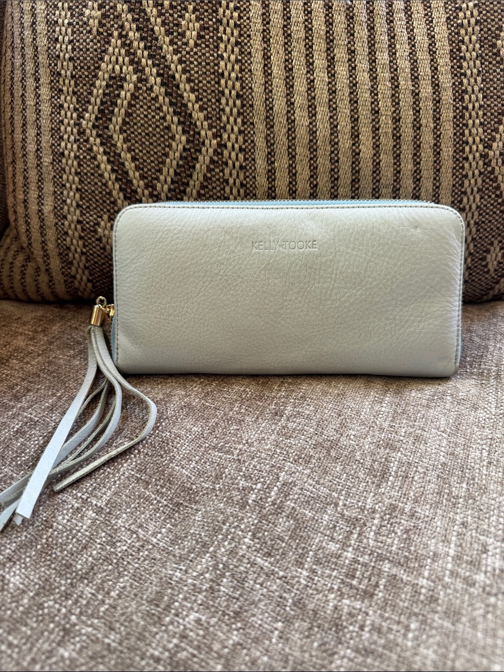 Kelly & Cooke Light Gray Zip-Around Wallet with Tassel Wristlet